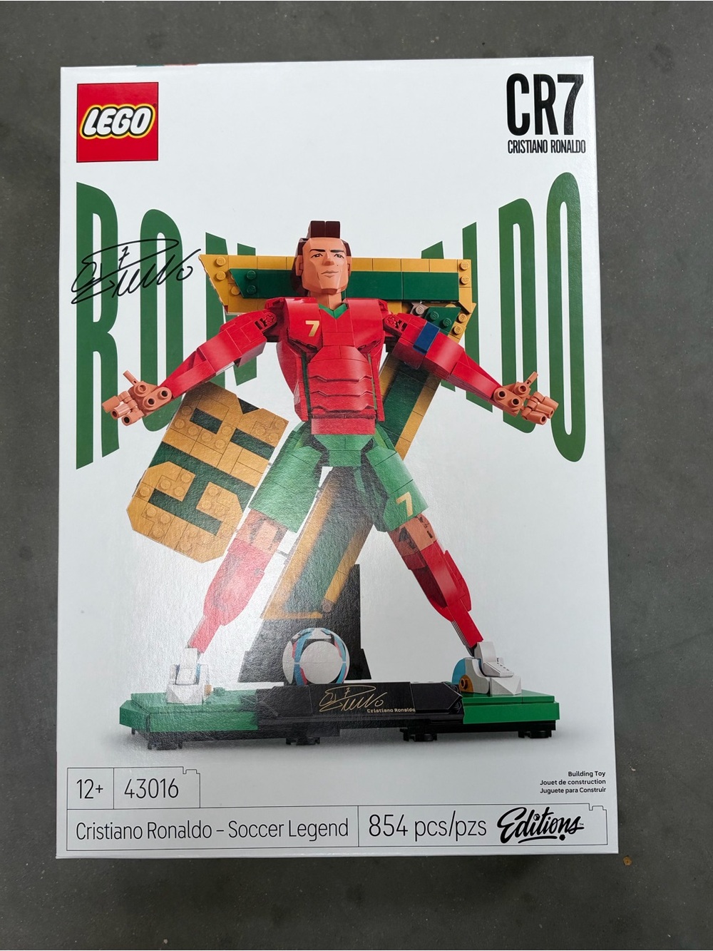 Lego Cristiano Ronaldo Figure with Red Jersey and Green Shorts